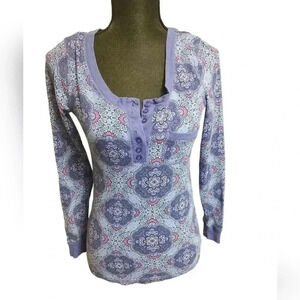 Vera Bradley Women's Purple Floral Long Sleeve Button Front T-Shirt Top